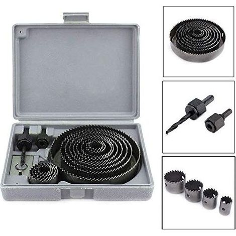 Scie Cloche Coffret,Scies Cloches 19127mm Kit Complet Dans un écrin Avec des Mandrins et des Dispositifs pour Bois Platre Plastique PVC Fabriqué en Acier Trempé de Haute Qualité A3(noir) (1/5)