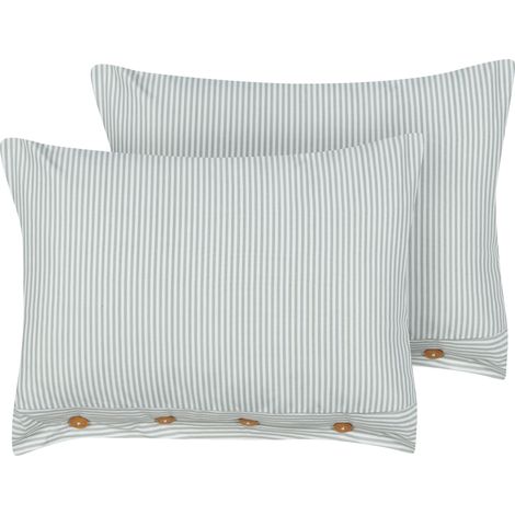 Conjunto de 2 cojines decorativos modernos cuadrado botones estampado a rayas verde y blanco 40 x 60 cm Sebrine