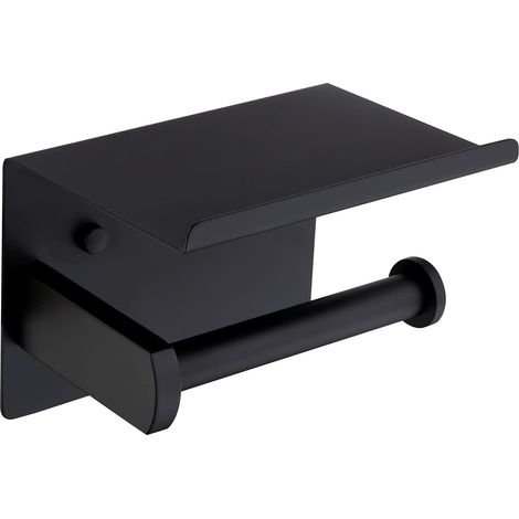 Porte Papier Toilettes avec Etagère,Noir Mat Support Papier Toilette SUS 304 Acier Inoxydable Auto-adhésif ou Installation Murale,F92803MB