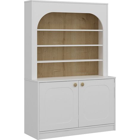 Buffet de cuisine avec 2 portes et 4 niches en MDF - Blanc et naturel clair - ANZILA (1/4)