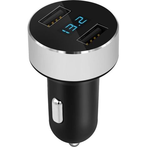 Mini chargeur allume-cigare - 2 ports USB Charge rapide 3,0 A/V Fonction compteur Indicateur de niveau de batterie LED - Compatibilité univers