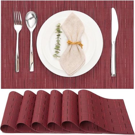 Tovagliette antigraffio - Set da 6 in vinile intrecciato - Rosse - Lavabili e antiscivolo (1/5)