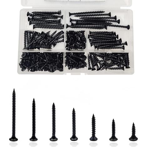 185 Pièces - Vis à Bois - Vis Autotaraudeuses - Tête Plate Croisée M4 pour Meubles et Placo - Acier au Carbone Noir - 16x60mm (1/5)