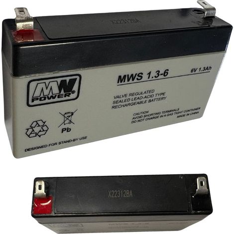 MWS 1.3-6 (ángulo): Batería VRLA AGM de 6V/1.3Ah (terminal angular)