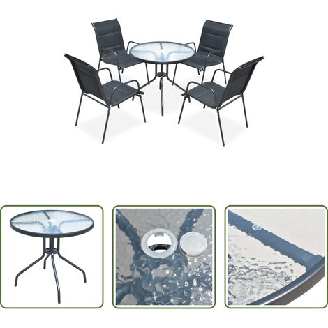 vidaXL Table de jardin - Mobilier de salle à manger d'extérieur 5 pcs Acier Noir (1/5)