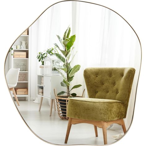 COSTWAY Espejo de Pared Asimétrico, Espejo de Pared Irregular con Marco de Metal y Tornillos de Expansión, Espejo de Tocador Decorativo para Entrada, Comedor, Baño, Sala de Estar (75,5 x 70 cm) (1/5)