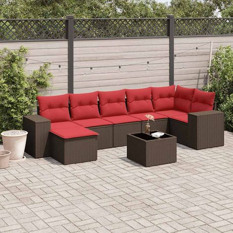 8-teiliges Gartensofa-Set mit Kissen, braun, Polyrattan (1/5)