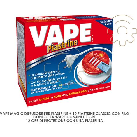 Vape diffusore piastrine con filo + 10 piastrine contro zanzare comuni e tigre 12 ore di protezione (1/2)