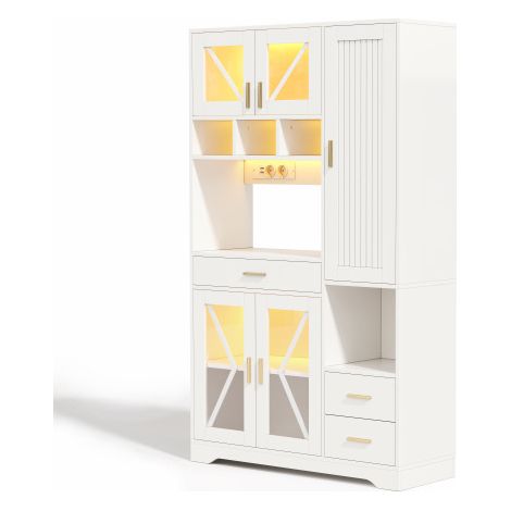 Meuble cuisine grange 185x105x40 cm blanc LED, tiroirs, étagères, prises (1/5)