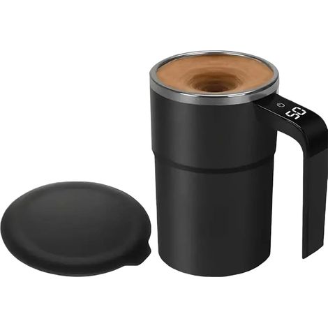 Automatischer Rührbecher (380 ml), magnetischer Rührbecher mit Temperaturanzeige, wiederaufladbarer Smart-Kaffeebecher mit Deckel – Schwarz (1/5)