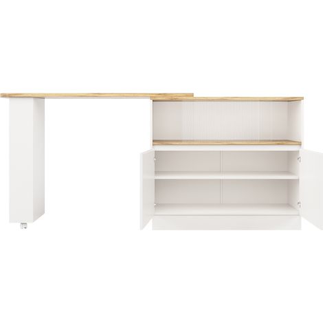 Aparador giratorio 360° blanco con encimera efecto madera, MDF, 120 x 45 x 103 cm, HOMVRA (1/5)