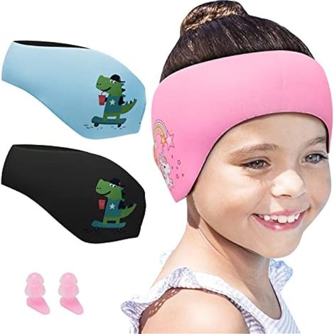 Bandeau de Natation Enfant avec Bouchons d'Oreilles - Protection Auditive en Néoprène Élastique pour Piscine, Plage et Sports Nautiques (Rose, M) (1/5)
