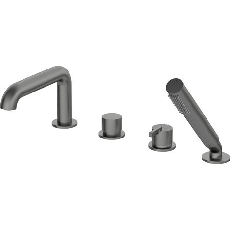 Deante Robinet de baignoire 4 trous - Titanium - Design courbé - Anti-calcaire et facile à nettoyer (1/2)