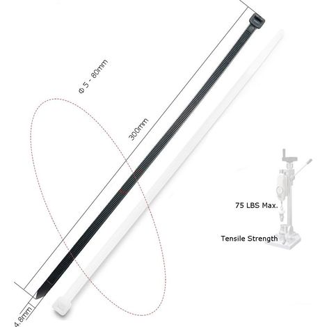 Colliers de serrage blancs x paquet 250 12 po autobloquants 300 mm 4,8 mm 30,5 cm Nylon (1/5)