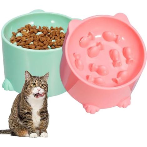 Bol anti-harnais pour chats surélevé, 2 pièces Slow Feeder pour chats et chiens de petite taille (1/4)