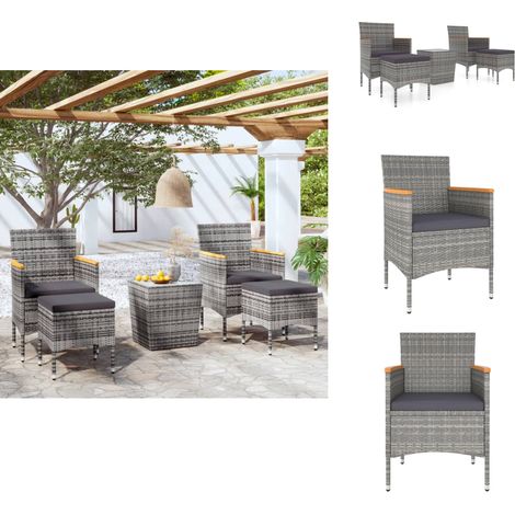 Ensemble de bistro jardin 5pcs Résine tressée verre trempé Gris - Salon De Jardin - Mobilier De Jardin - Set De Salon De Jardin - Ensemble Bistrot - Table Et Chaises (1/5)