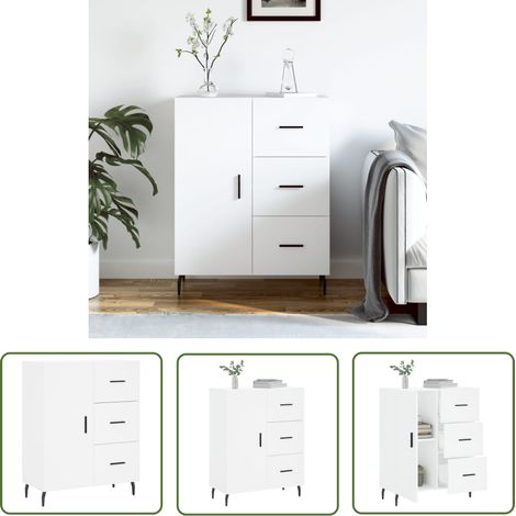 The Living Store Buffet blanc 69,5x34x90 cm bois d'ingénierie - Buffet - Meuble De Rangement - Commode - Mobilier - Design Classique (1/5)