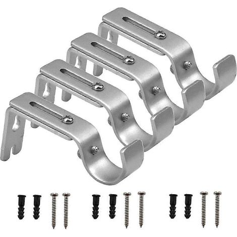 Support de tringle à rideaux, 4 supports de tringle à rideaux muraux réglables avec 8 vis de fixation pour tringles à rideaux (argenté) (1/5)