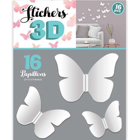 16 Adhésifs décoratifs 3D papillons blancs (1/2)