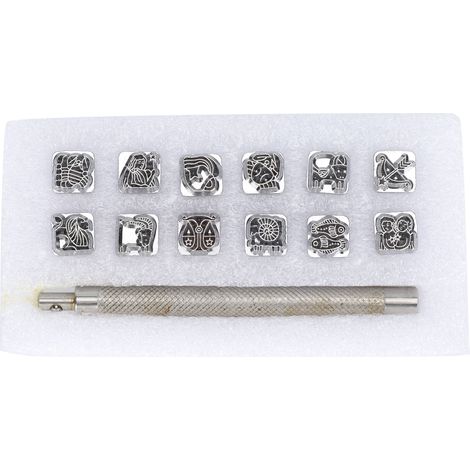 12Pcs Stamping Punch Tool Leather Craft Alloy Steel DIY Vegetable Leather Stamper 1Pc Handle(Twelve Constellations ) (1/5)
