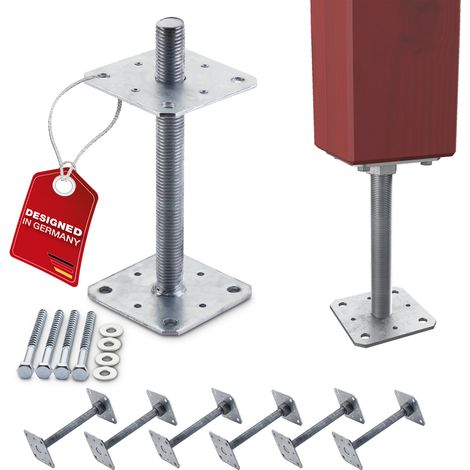 SOTECH Pfostenbeschlag Stützträger Gewinde M24 Stahl feuerverzinkt höhenverstellbar zum Aufschrauben, witterungsbeständig, 110 x 110 x 250 mm - 6 Stück