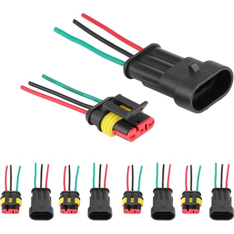 Juego de 5 conectores eléctricos impermeables de 3 pines para automóviles (1/5)