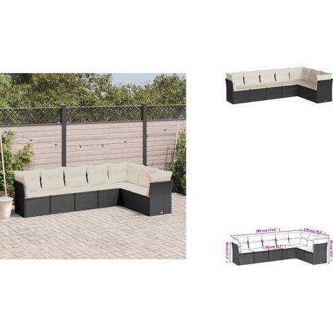 7-tlg. Garten-Sofagarnitur mit Kissen Schwarz Poly Rattan - Gartengeset - Gartenmöbelset - Rattan Möbel - Lounge Set - Gartenlounge (1/3)