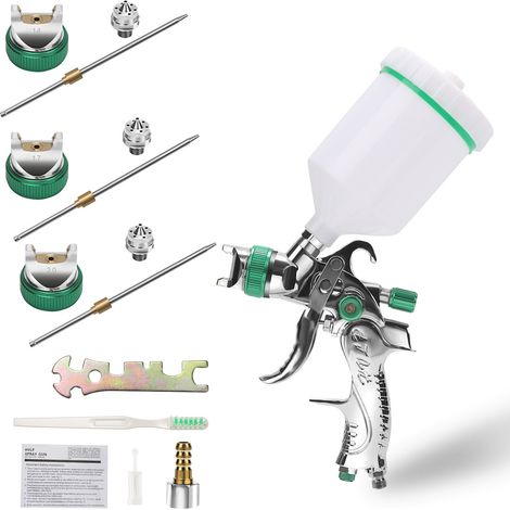 Wolketon 2x Pistola a spruzzo HVLP 1.4MM/1.7MM/2.0MM 3 dimensioni ugelli con tazza liquido 600 ml Pistola a spruzzo