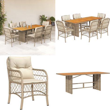 7-tlg. Garten-Essgruppe mit Kissen Beige Poly Rattan - Gartensessel - Gartenstuhl - Gartenmöbelset - Outdoor Möbel - Rattan Gartenmöbel - Home & Living