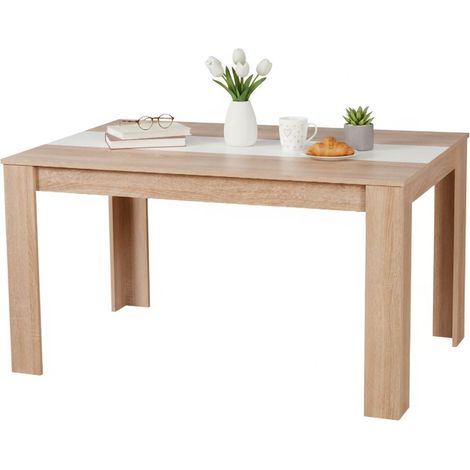 Fester Tisch Simala, 6 Plätze, rechteckig, Gestellfarbe Weiß, 135x81x75h cm, Eiche Braun