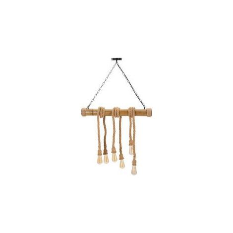 Plafonnier bambou corde métal 6 lumières style naturel (1/5)