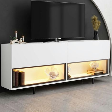 Meuble TV blanc 2 portes 2 niches LED à télécommande AURA (1/5)