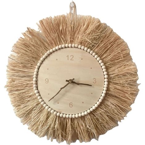 Wanduhr im nordischen Stil, handgefertigt, Bast, geräuschlos, für Wohnzimmer und Schlafzimmer, Wanddekoration