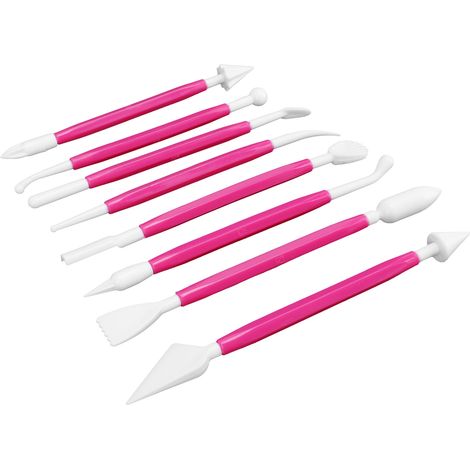 Lot de 8 outils de décoration pour gâteau en pâte à sucre, kit de modelage avec stylet gravure, accessoires pâtisserie DIY, rouge rose (1/5)