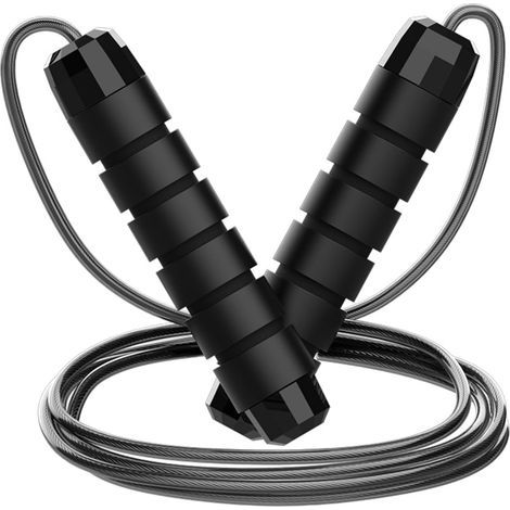 Corde à Sauter de Sport Corde à Sauter pour Enfants Adultes Roulement à Billes en Acier poignée en Mousse antidérapante Fil d'acier Accessoires de Musculation de Fitness 2,8 m (1/4)