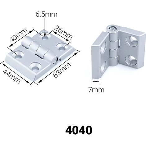 Charnières à paumelles (4040 Argent (5 pièces)) en alliage de zinc pour portes, compatibles avec les profilés en aluminium 4545, les meubles et les armoires électriques. (1/5)