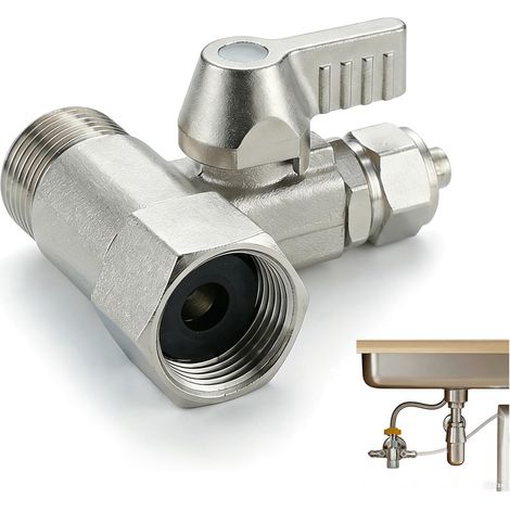 Raccord en T 3/8" vers 3/8" et 1/4" avec Vanne d’Arrêt, Adaptateur Eau en Laiton Nickelé pour Frigo Américain, Osmoseur, Filtre à Eau, Machine à Café, raccordement frigo americain, connecteur osmoseur (1/5)