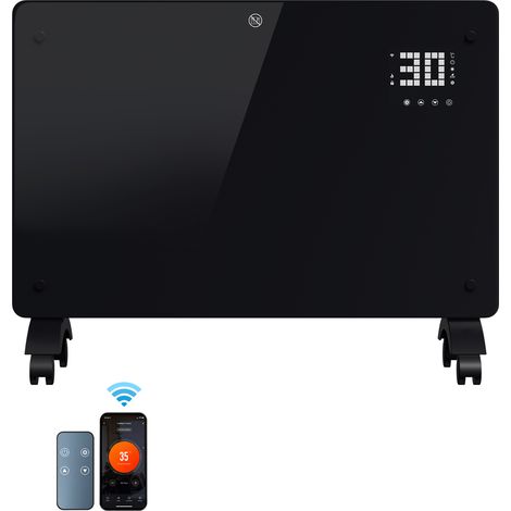 TolleTour Convector eléctrico 2000W de cristal negro, App Tuya Smart, termostato, temporizador, pared o patas con ruedas (1/5)