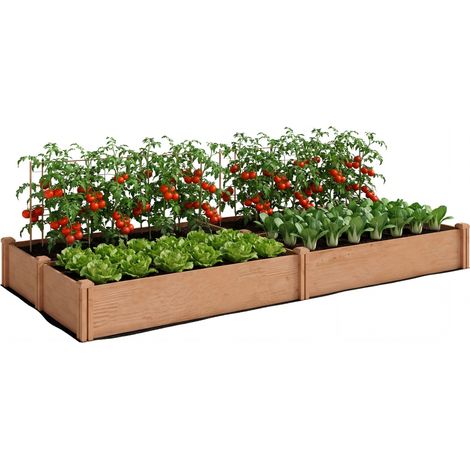 Hellbraunes, quadratisches Hochbeet aus Holz – 4 Fächer – offener Boden – werkzeuglose Montage – 234 x 109 x 25 cm