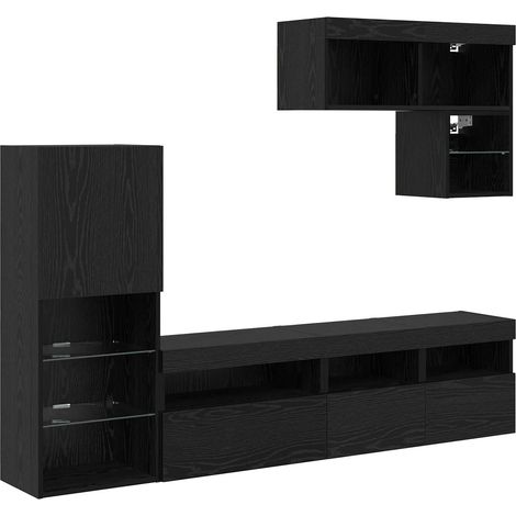 Unidades de pared para TV Montaje en la pared 6 pcs Roble Negro vidaXL (1/5)