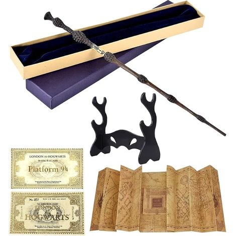 Baguette Dumbledore, 37CM Baguette de Sureau avec Noyau Acier, Dumbledore Baguettes Boîte Cadeau avec Carte, Billet et Support de Bbaguettes Noire (1/5)