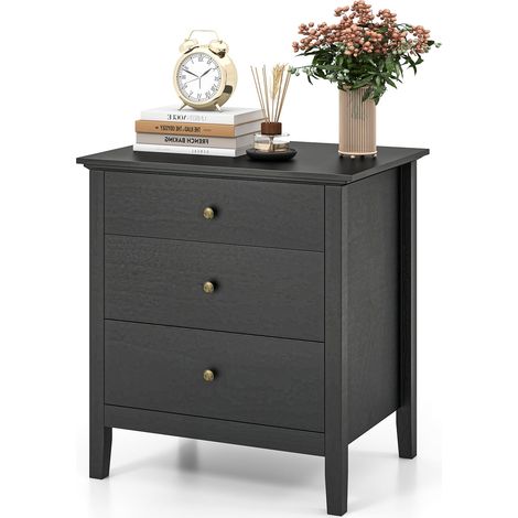 Mesita de noche con 3 cajones 61 x 46 x 66 cm práctico y moderno almacenaje estilo limpio MDF negro 200013973