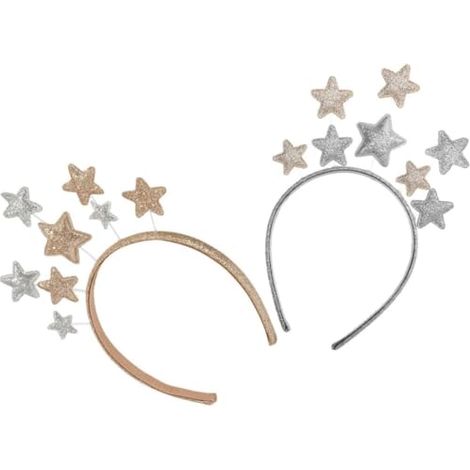 Sternentiara für Mädchen: 2 funkelnde, fünfzackige Haarreifen in Gold und Silber mit rutschfesten Eisenbändern. Das ideale Accessoire für (1/5)