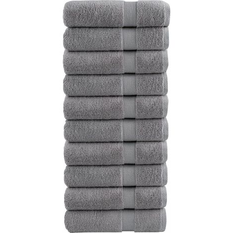 Serviettes de douche haut de gamme SOLUND, lot de 10. Grises, 70 x 140 cm, 600 g/m².
