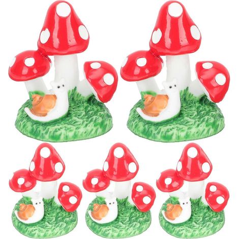 Lot de 5 mini champignons miniatures, ornements en résine pour bonsaï, décoration artisanale-3.5x2.5cm-Red