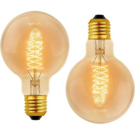 Ampoule Vintage Globe G80 E27 Dimmable 60W Blanc Chaud 2700K, 600lm, Ampoules de Décoration à Incandescence Rétro E27 Spirale Tungstène Filament Lampe, lot de 2 (1/5)