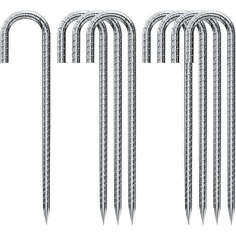 10-Pack of Ground Anchors, Galvanized Steel Tent Stakes, Securing Stakes with J-Hook, 12-Inch Heavy-Duty Steel Trampoline Awning Ground Anchors TRIMEC (1/5)