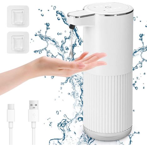 Distributeur de savon liquide automatique, distributeur de savon mural électrique de 400 ml avec 4 niveaux de mousse réglables, adapté à la cuisine, à la salle de bain et à la baignoire, blanc (1/5)
