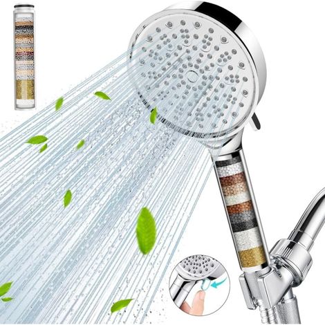 Duschkopf mit Filter und 6 Strahlarten. Hochdruck-Handbrause mit Filtern, Wasserenthärter und Filterperlen für hartes Wasser. Entfernt Chlor und reduziert Trockenheit. (1/4)