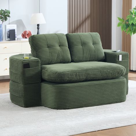 Fauteuil convertible 2 en 1 Canapé de sol avec fonction allongée Assise extra profonde Velours côtelé (1/5)